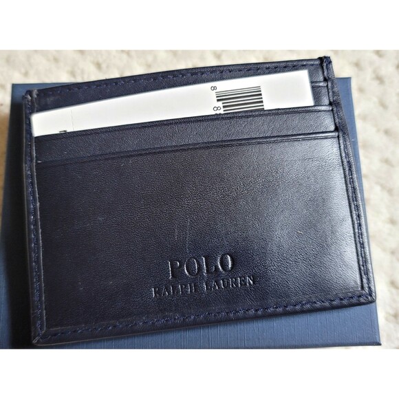 NWT Polo Ralph Lauren Embroidered BEAR Blue Leather Card Case GIFT BOX - Picture 3 of 3